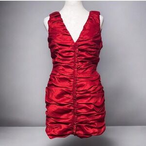 Calvin Klein Red Ruched Bodycon Cocktail Dress Size 8 NWT Sleeveless Party
